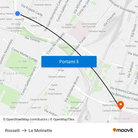 Rosselli to Le Molinette map