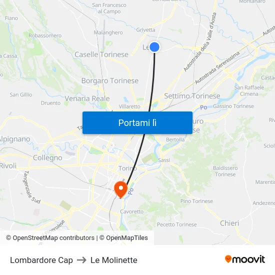 Lombardore Cap to Le Molinette map