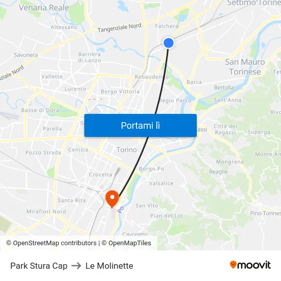 Park Stura Cap to Le Molinette map