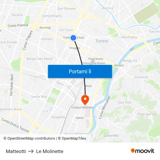 Matteotti to Le Molinette map