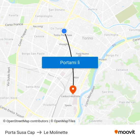 Porta Susa Cap to Le Molinette map