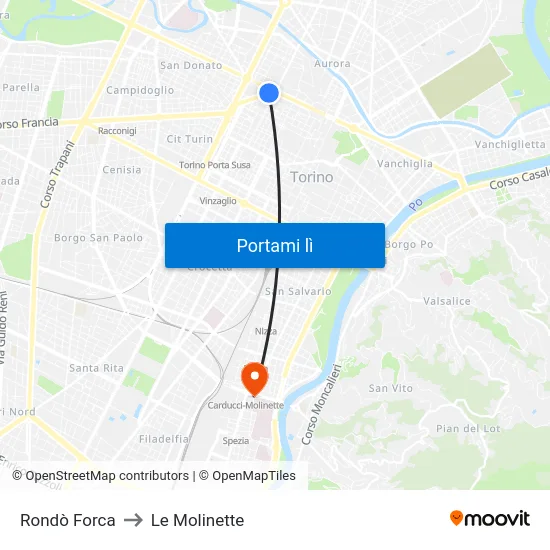 Rondò Forca to Le Molinette map