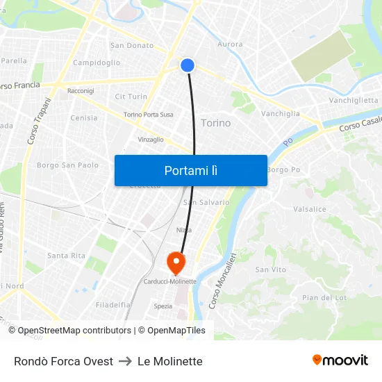 Rondò Forca Ovest to Le Molinette map