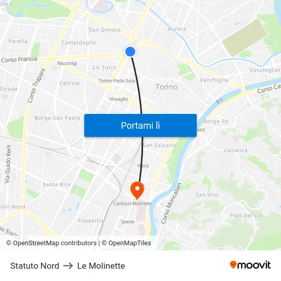 Statuto Nord to Le Molinette map