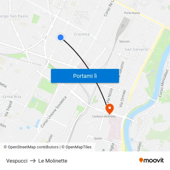 Vespucci to Le Molinette map