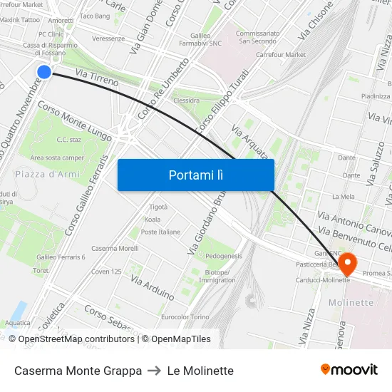 Caserma Monte Grappa to Le Molinette map