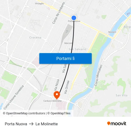 Porta Nuova to Le Molinette map