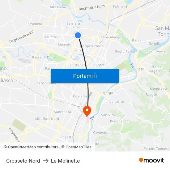 Grosseto Nord to Le Molinette map