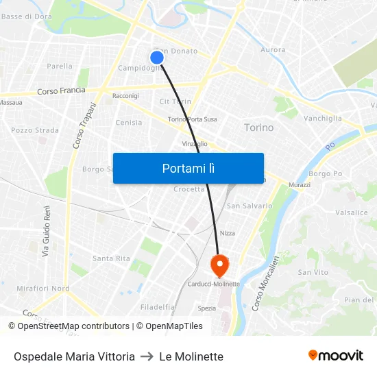 Ospedale Maria Vittoria to Le Molinette map