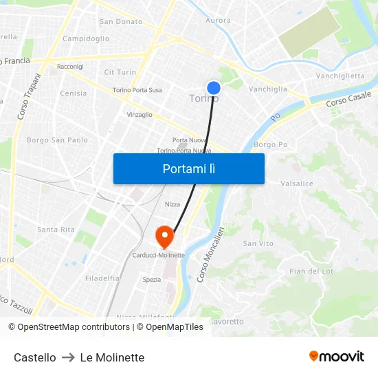 Castello to Le Molinette map