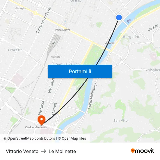 Vittorio Veneto to Le Molinette map