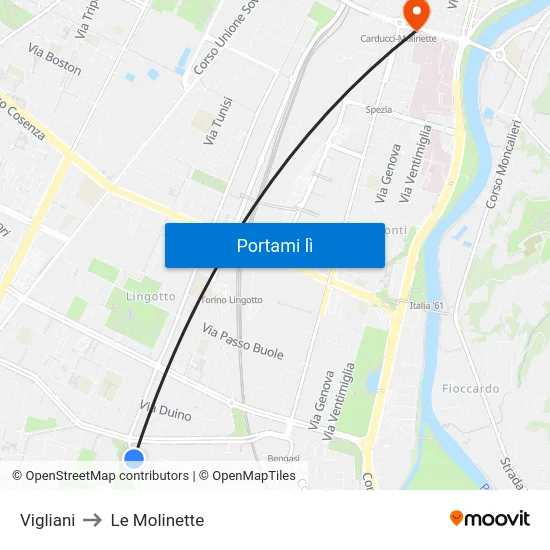 Vigliani to Le Molinette map