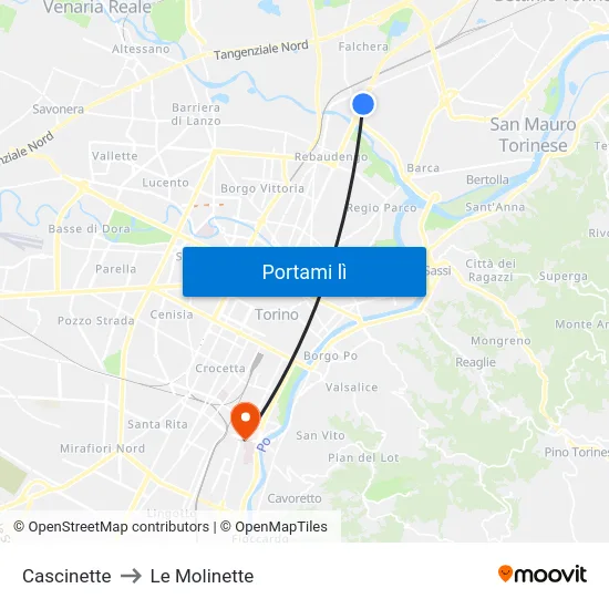 Cascinette to Le Molinette map