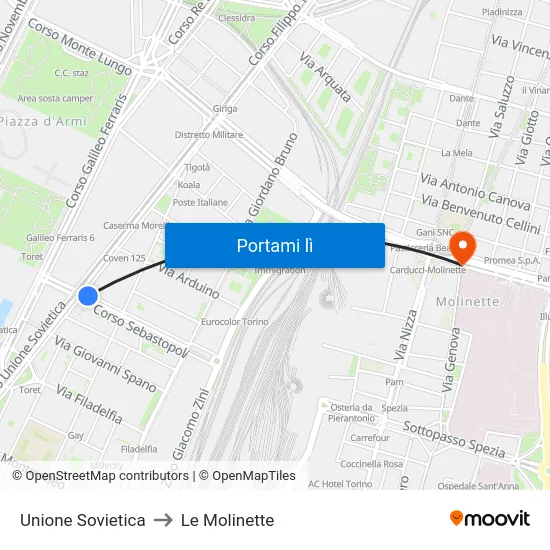 Unione Sovietica to Le Molinette map