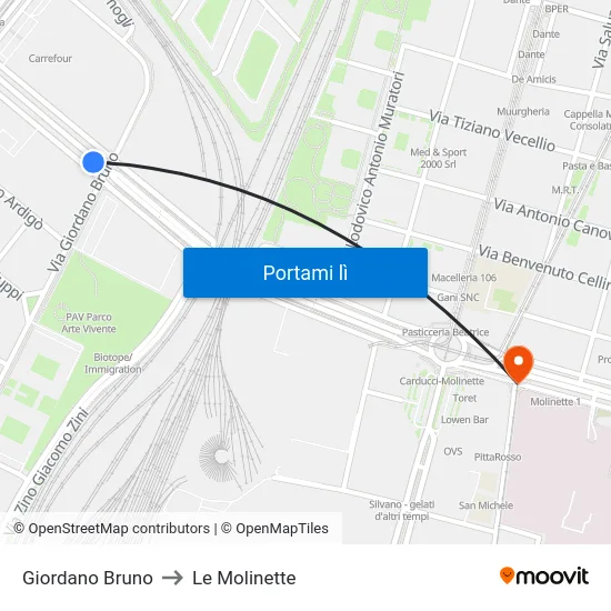 Giordano Bruno to Le Molinette map