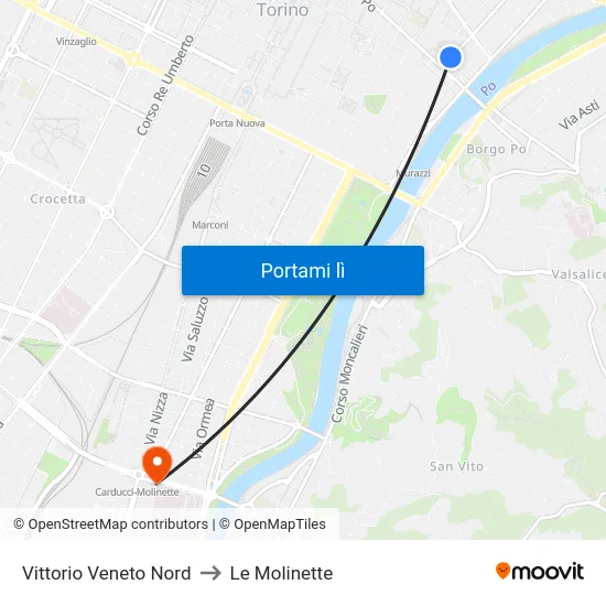Vittorio Veneto Nord to Le Molinette map