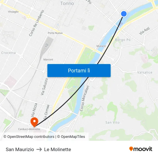 San Maurizio to Le Molinette map
