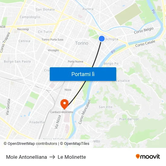 Mole Antonelliana to Le Molinette map
