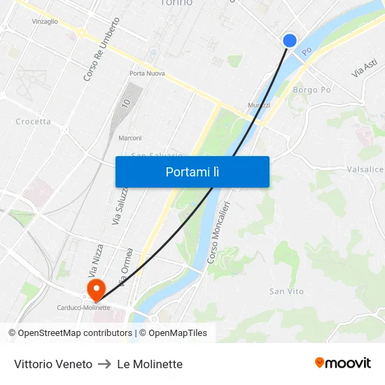 Vittorio Veneto to Le Molinette map