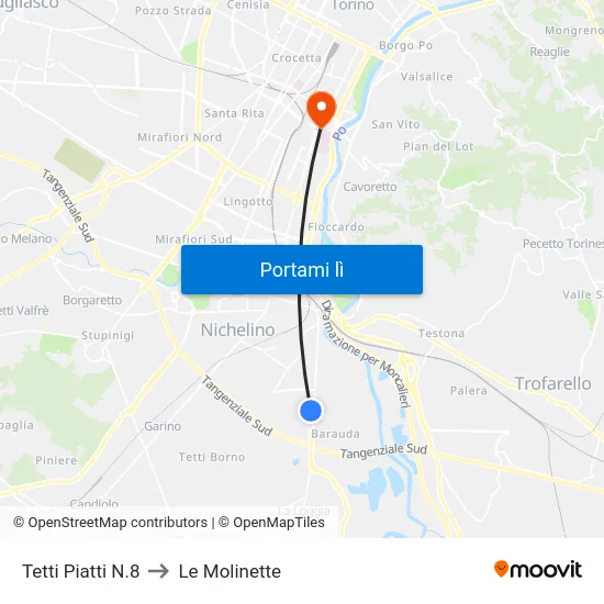 Tetti Piatti N.8 to Le Molinette map