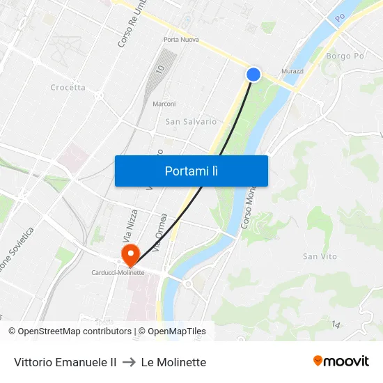 Vittorio Emanuele II to Le Molinette map