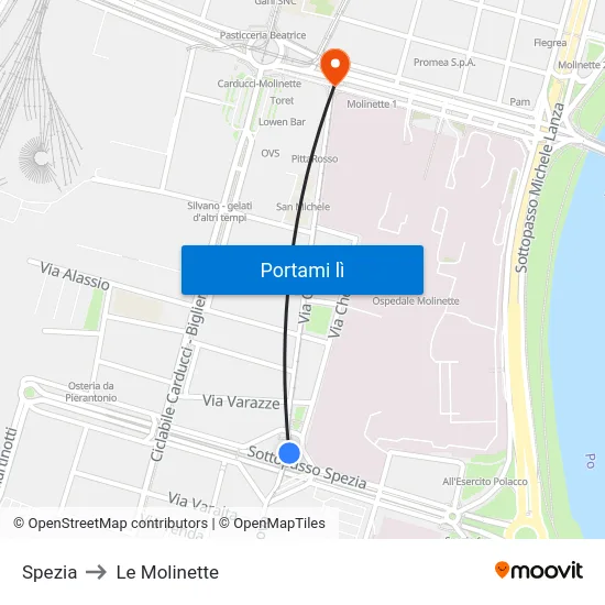 Spezia to Le Molinette map