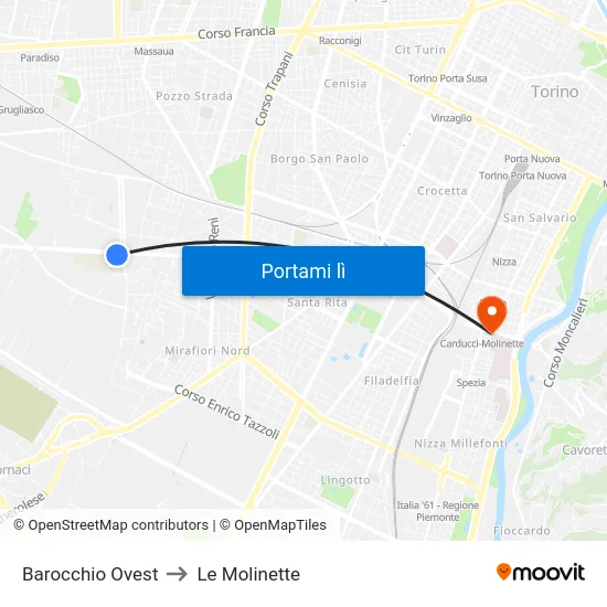 Barocchio Ovest to Le Molinette map