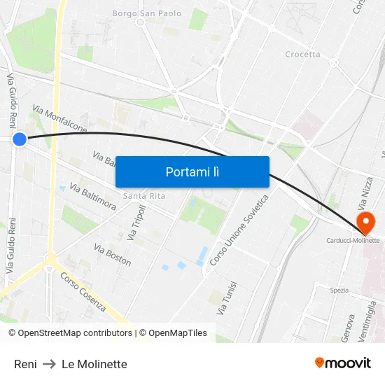 Reni to Le Molinette map