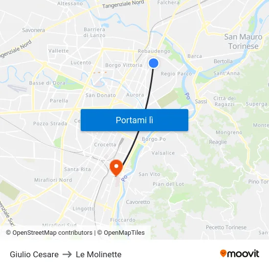 Giulio Cesare to Le Molinette map