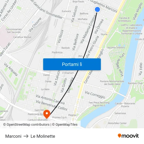 Marconi to Le Molinette map