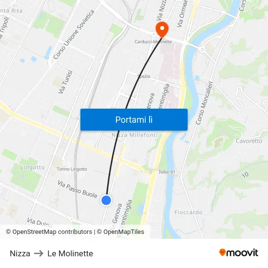 Nizza to Le Molinette map