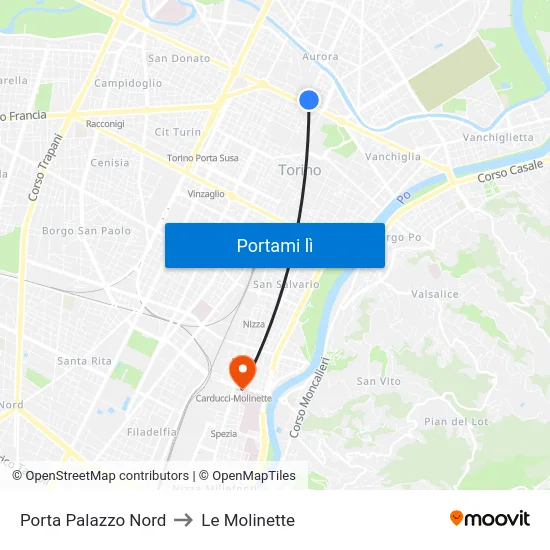 Porta Palazzo Nord to Le Molinette map