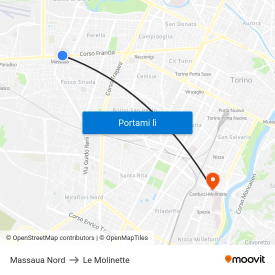 Massaua Nord to Le Molinette map