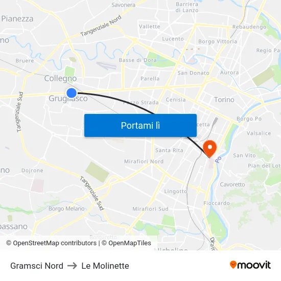Gramsci Nord to Le Molinette map