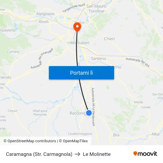 Caramagna (Str. Carmagnola) to Le Molinette map