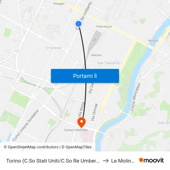Torino (C.So Stati Uniti/C.So Re Umberto) Cap to Le Molinette map