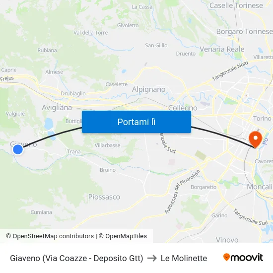 Giaveno (Via Coazze - Deposito Gtt) to Le Molinette map