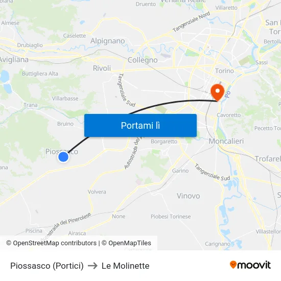Piossasco (Portici) to Le Molinette map
