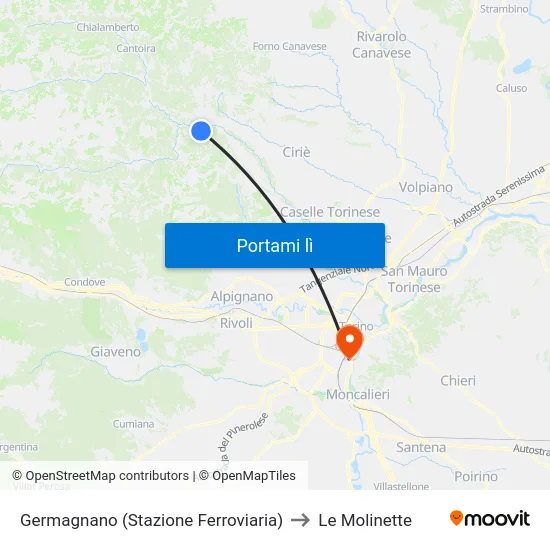 Germagnano (Stazione Ferroviaria) to Le Molinette map