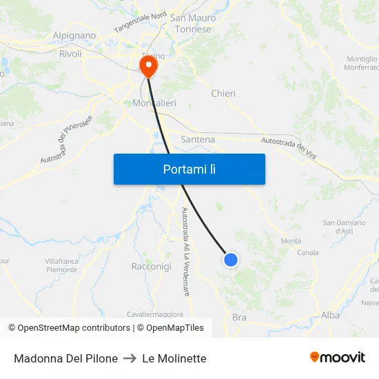 Madonna Del Pilone to Le Molinette map