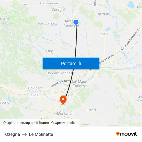 Ozegna to Le Molinette map