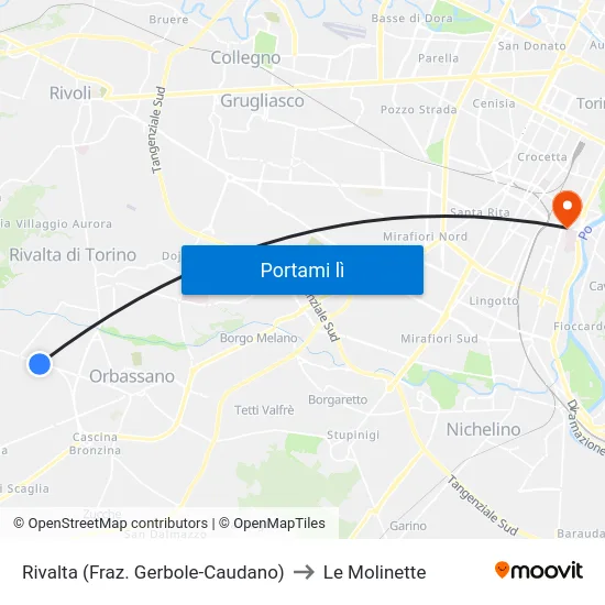 Rivalta (Fraz. Gerbole-Caudano) to Le Molinette map