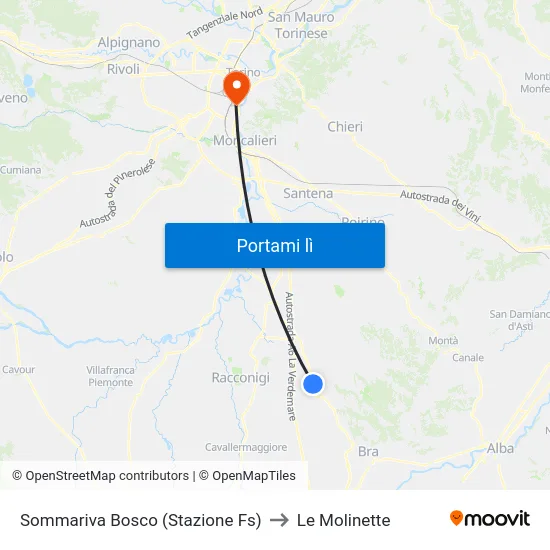 Sommariva Bosco (Stazione Fs) to Le Molinette map
