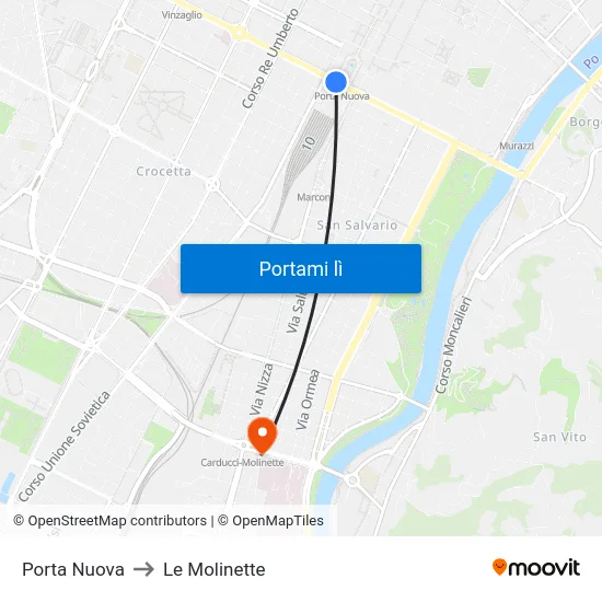 Porta Nuova to Le Molinette map