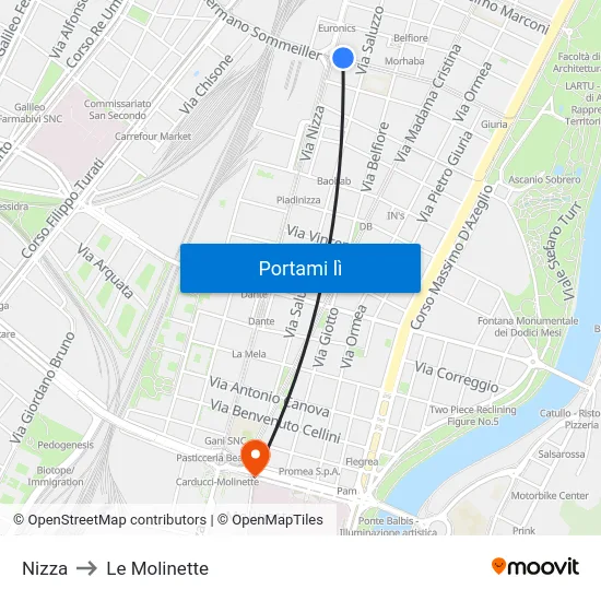 Nizza to Le Molinette map