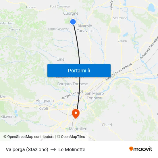 Valperga (Stazione) to Le Molinette map