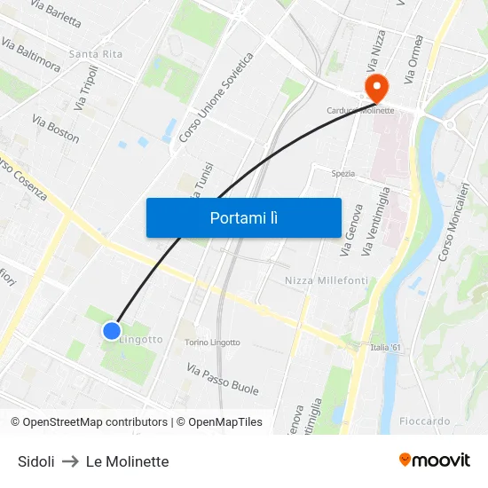 Sidoli to Le Molinette map