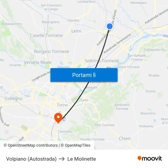 Volpiano (Autostrada) to Le Molinette map