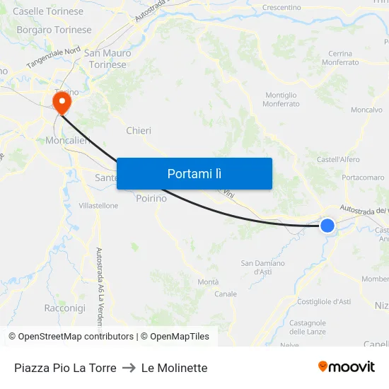 Piazza Pio La Torre to Le Molinette map