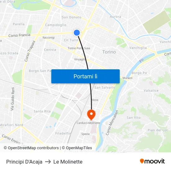 Principi D'Acaja to Le Molinette map